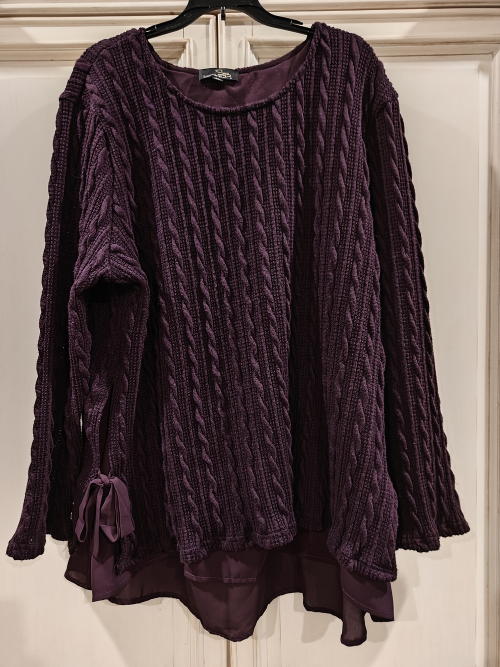 Suzanne Betro Deep Purple Cable Knit Top with Layered Hem